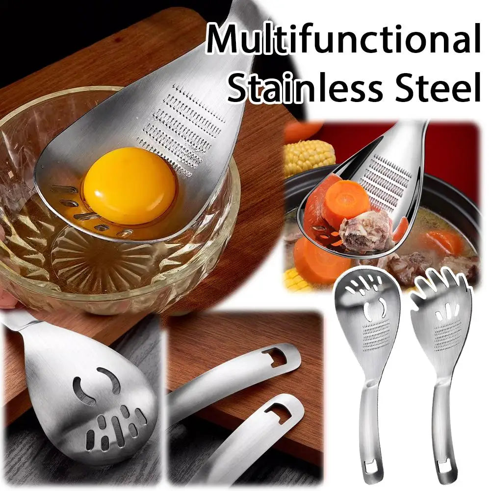 Stainless Steel Ginger Garlic Grater Multi-functional Grinding Spoon Egg, Soup Divider Kitchen Cooking Utensils