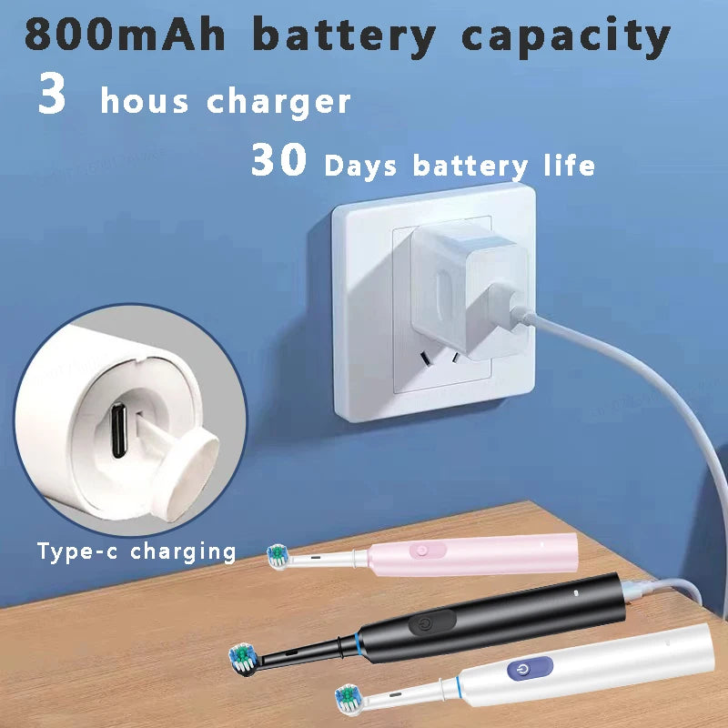 Electric Rotating Toothbrush Deep Clean Whitening Teeth for Adult Rechargeable Toothbrush with 4/8pcs Replacement Heads