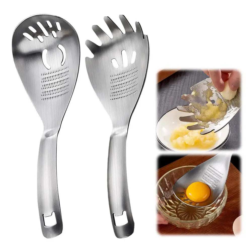 Stainless Steel Ginger Garlic Grater Multi-functional Grinding Spoon Egg, Soup Divider Kitchen Cooking Utensils