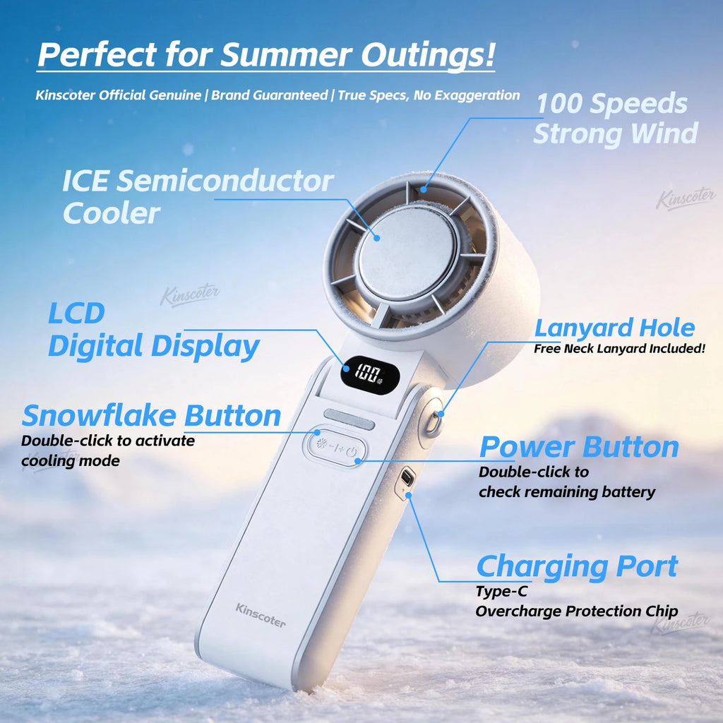Portable High Speed Cooling Handheld Fan 3600mAh Rechargeable 100 Wind Speeds Adjustable Mini Foldable Air Cooling Turbo Fan