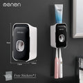MENGNI Toothpaste Dispenser Wall-Mounted Bathroom Toothpaste Squeezer Punch-Free Toothbrush Holder Rack manual operation