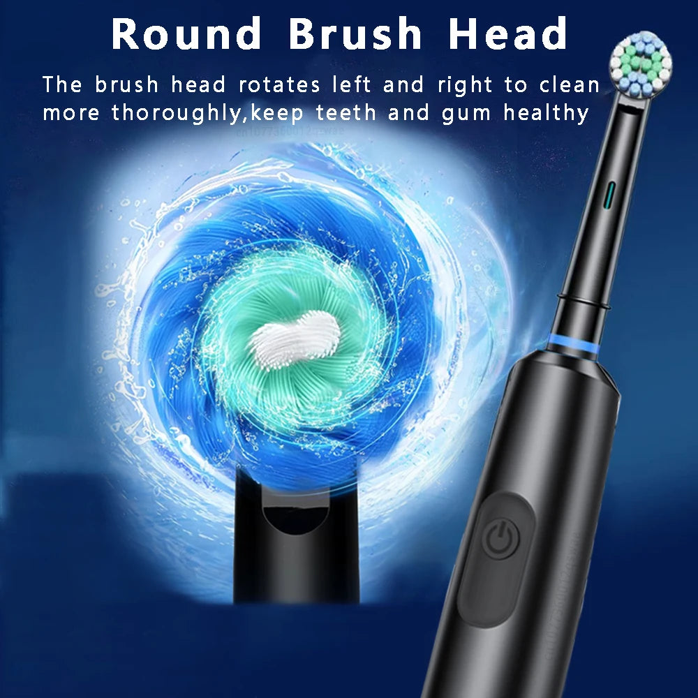 Electric Rotating Toothbrush Deep Clean Whitening Teeth for Adult Rechargeable Toothbrush with 4/8pcs Replacement Heads