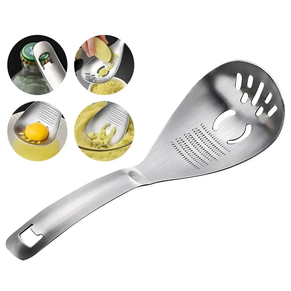 Stainless Steel Ginger Garlic Grater Multi-functional Grinding Spoon Egg, Soup Divider Kitchen Cooking Utensils
